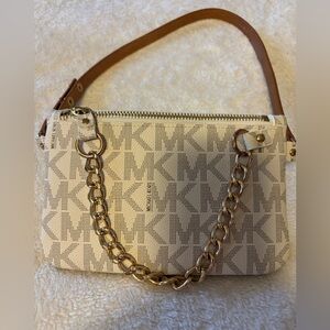 Michael Kors White Logo Mini Belt Bag with Gold Chain